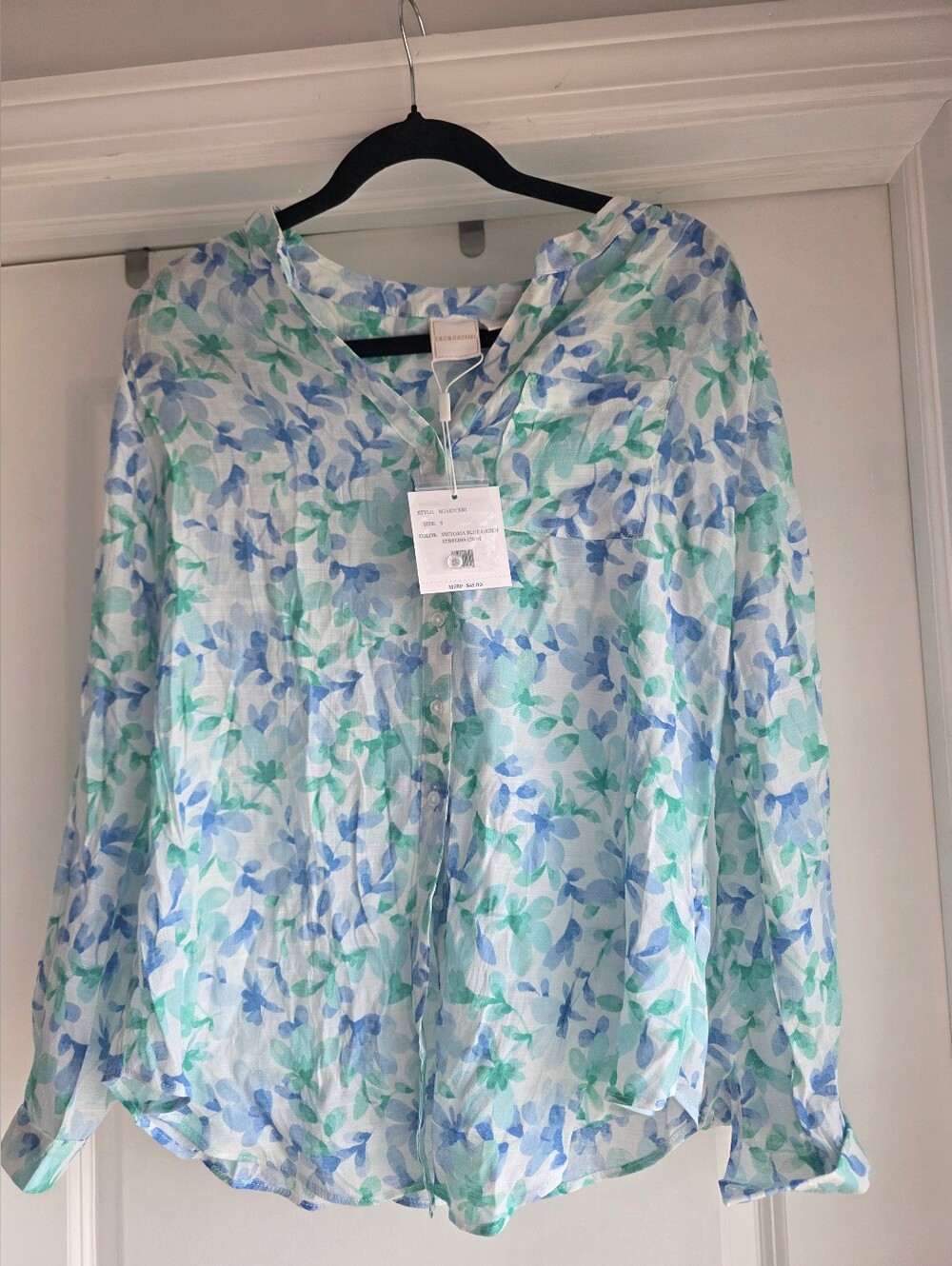 Floral Zac And Rachel V-Neck Long Sleeve Women’s Blouse - Blue & Green